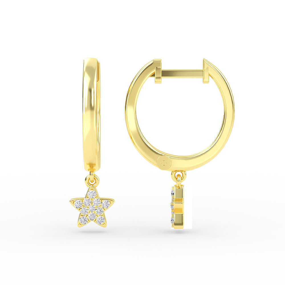 Hoop with Diamond Star Earrings - Elyssa Jewelry US